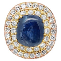 23.49 ctw Mid-Century No Heat Burmese Sapphire & Diamond 18K Gold Ring
