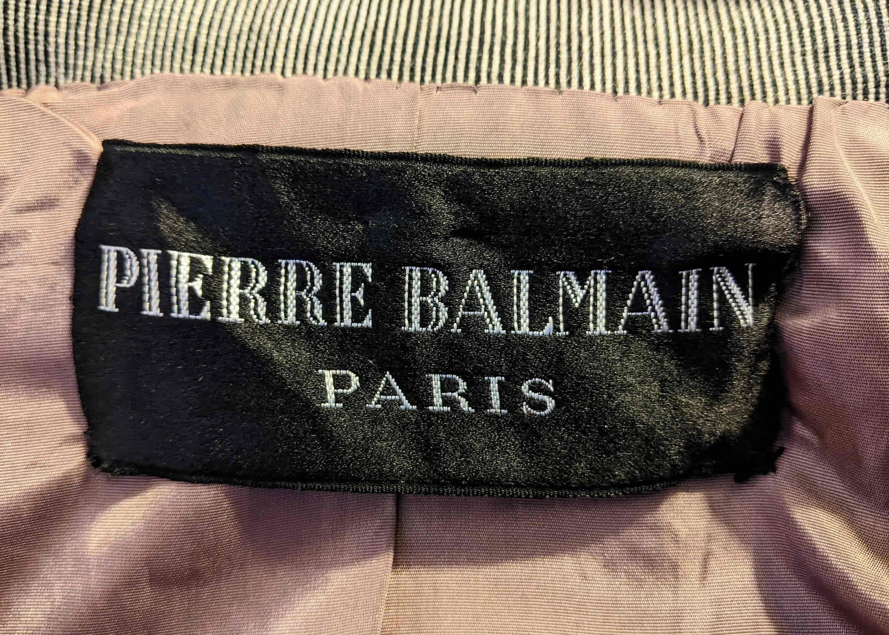 1949 Documented Pierre Balmain Haute Couture Grey Bar Jacket Suit en vente 3