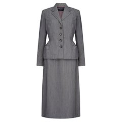 1949 Documented Pierre Balmain Haute Couture Grey Bar Jacket Suit