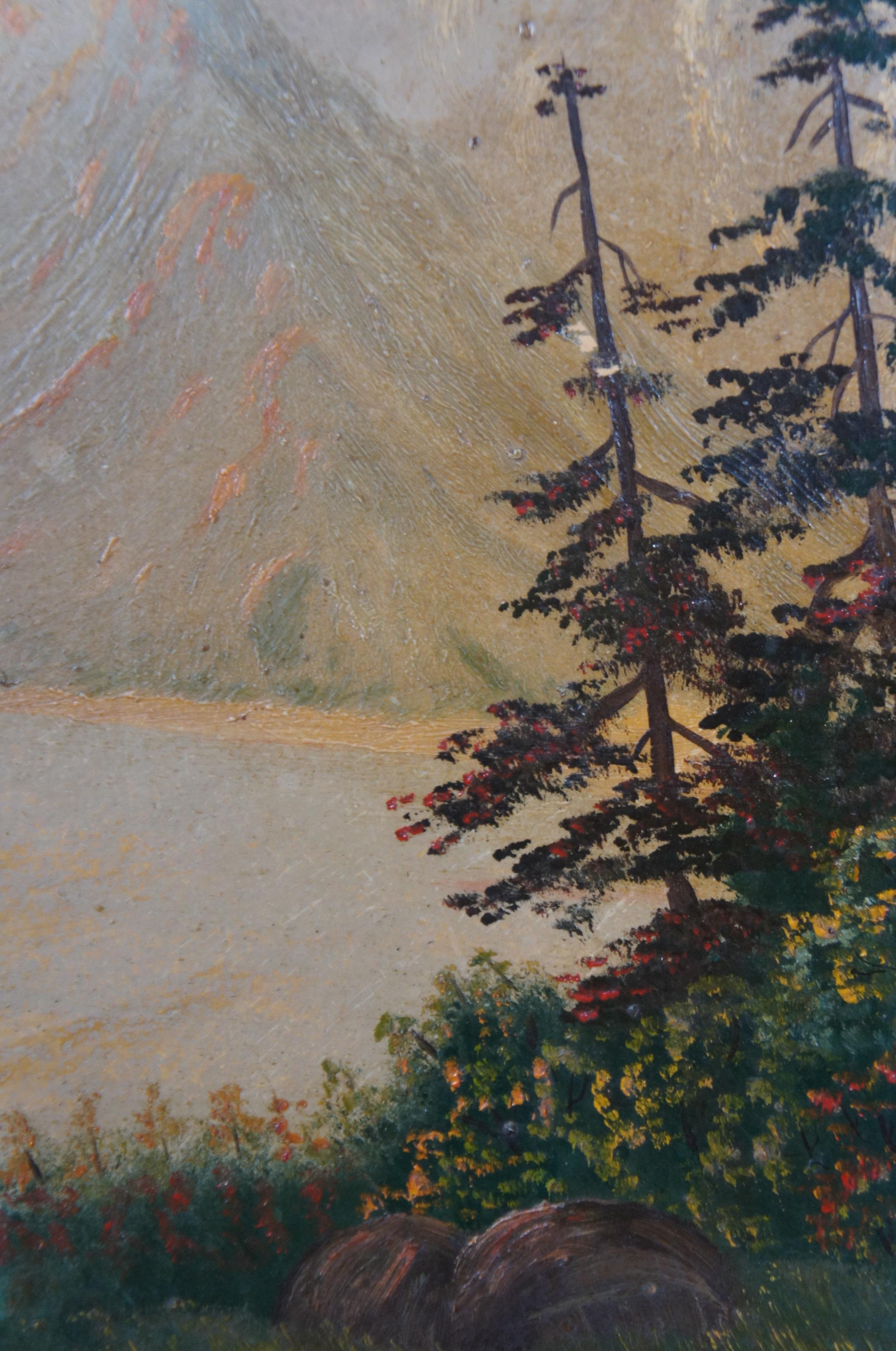 Peinture à l'huile sur panneau de Nan Rogers, paysage de lac de Buck Mountain avec cerf-volant, 1949 4