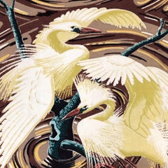 Restored 1949 Rattan Framed Square Crane Bark Cloth Fabric Sample by Spectrum