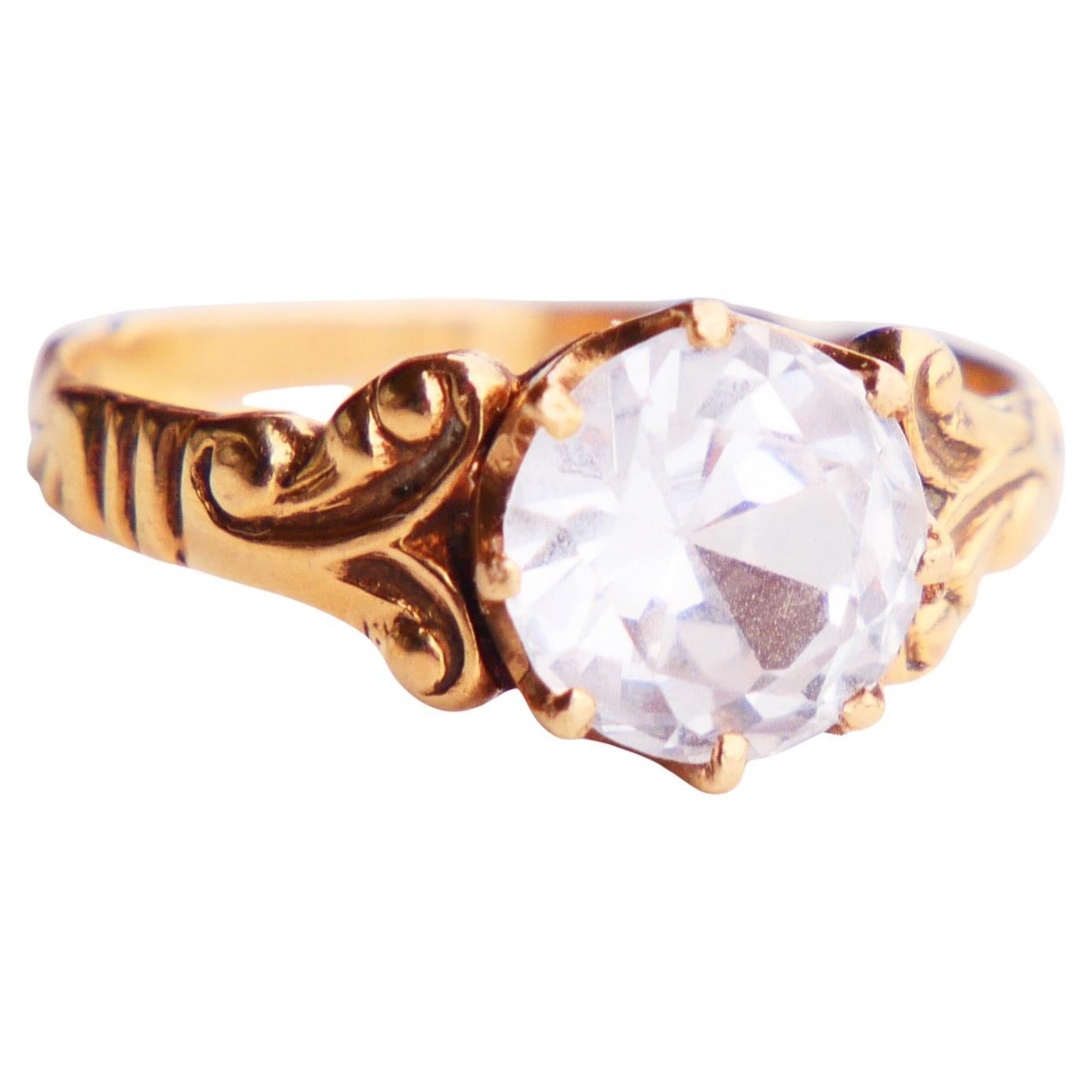 1949 Ring natural 2.5 ct. White Sapphire solid 18K Gold Ø US 5.25 / 2.75gr For Sale
