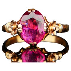 1949 Bague naturelle 3ct Rubellite or massif 18K Taille Ø8 US / 3.1 gr