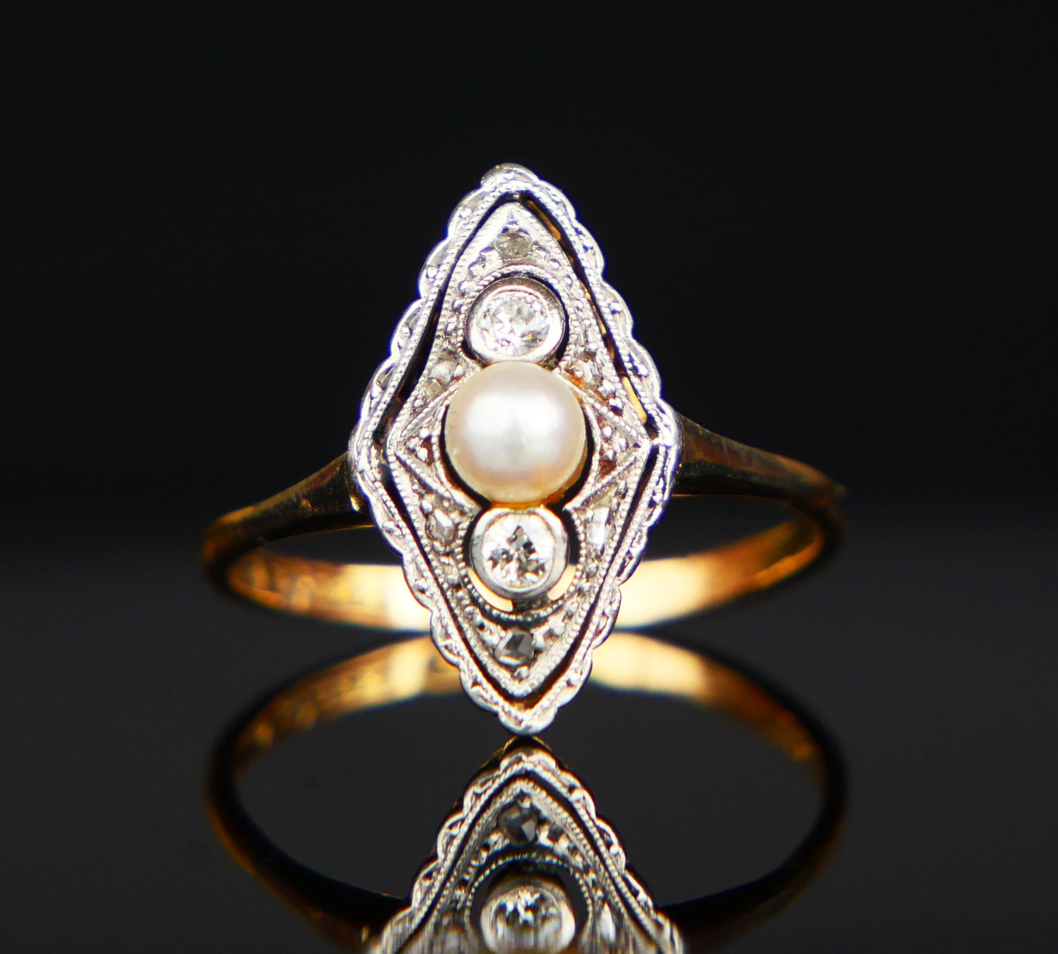 1949 Ring Perle Diamanten massiv 18K Gold Platin Ø US5 / 2gr 6
