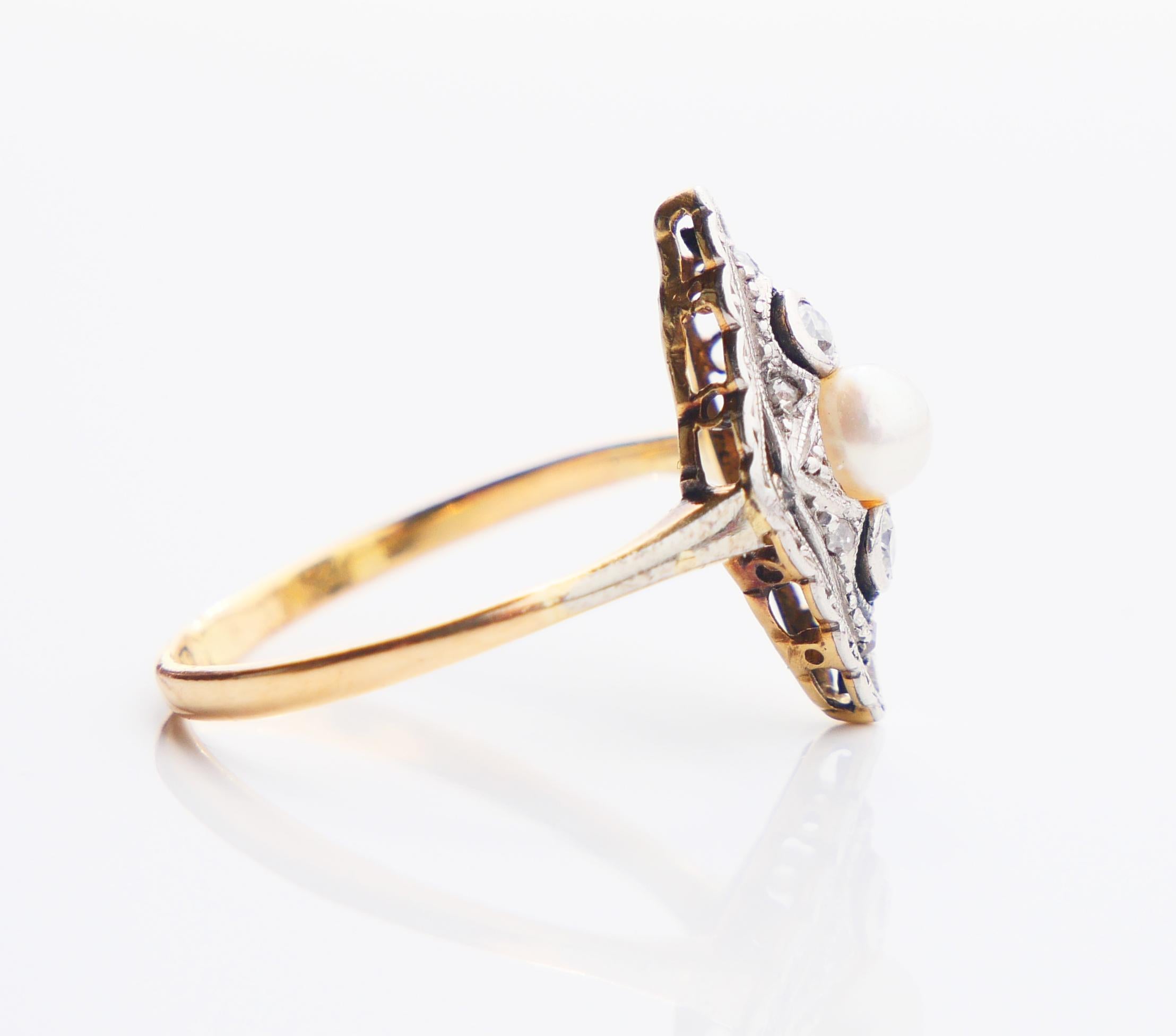 Women's 1949 Ring Pearl Diamonds solid 18K Gold Platinum Ø US5 / 2gr For Sale