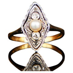 Used 1949 Ring Pearl Diamonds solid 18K Gold Platinum Ø US5 / 2gr