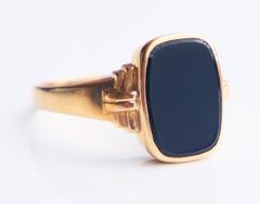 1949 Signet Men Ring 4ct natural Onyx solid 18K Gold Ø 11.5US / 4.25 gr