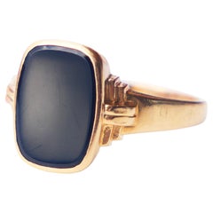 1949 Signet Men Ring 4ct natural Onyx solid 18K Gold Ø 11.5US / 4.25 gr