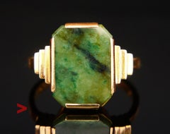 1949 Signet Men Ring 5.5 ct natural Jade solid 18K Gold Ø 10.75 US / 10 gr