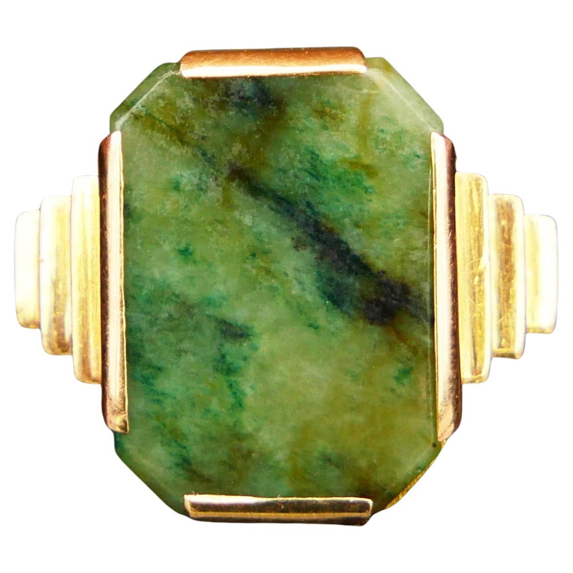 1949 Signet Men Anillo 5.5 ct Jade natural macizo Oro 18K Ø 10.75 US / 10 gr