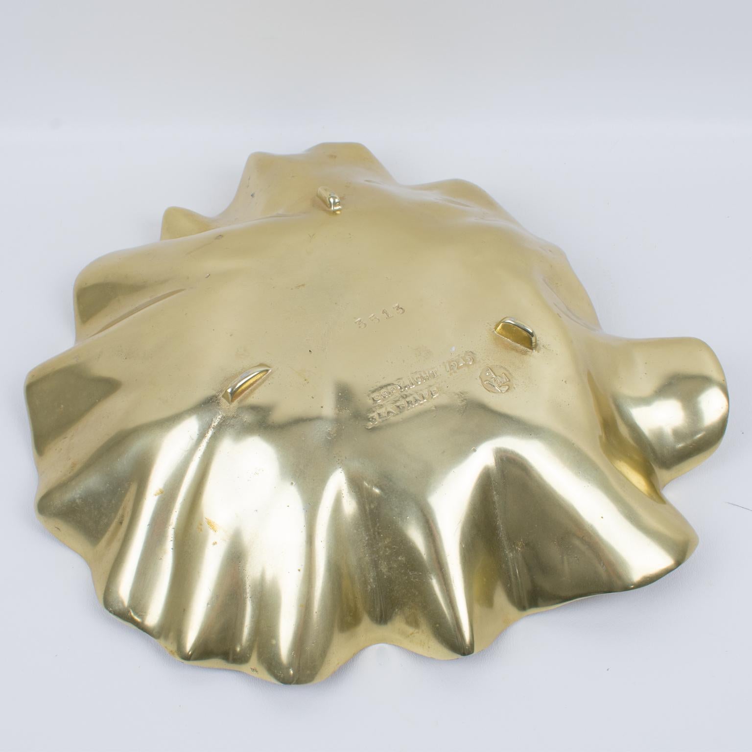 Virginia Metalcrafters Large Sea Grape Leaf Brass Bowl Dish Centerpiece, 1949 4