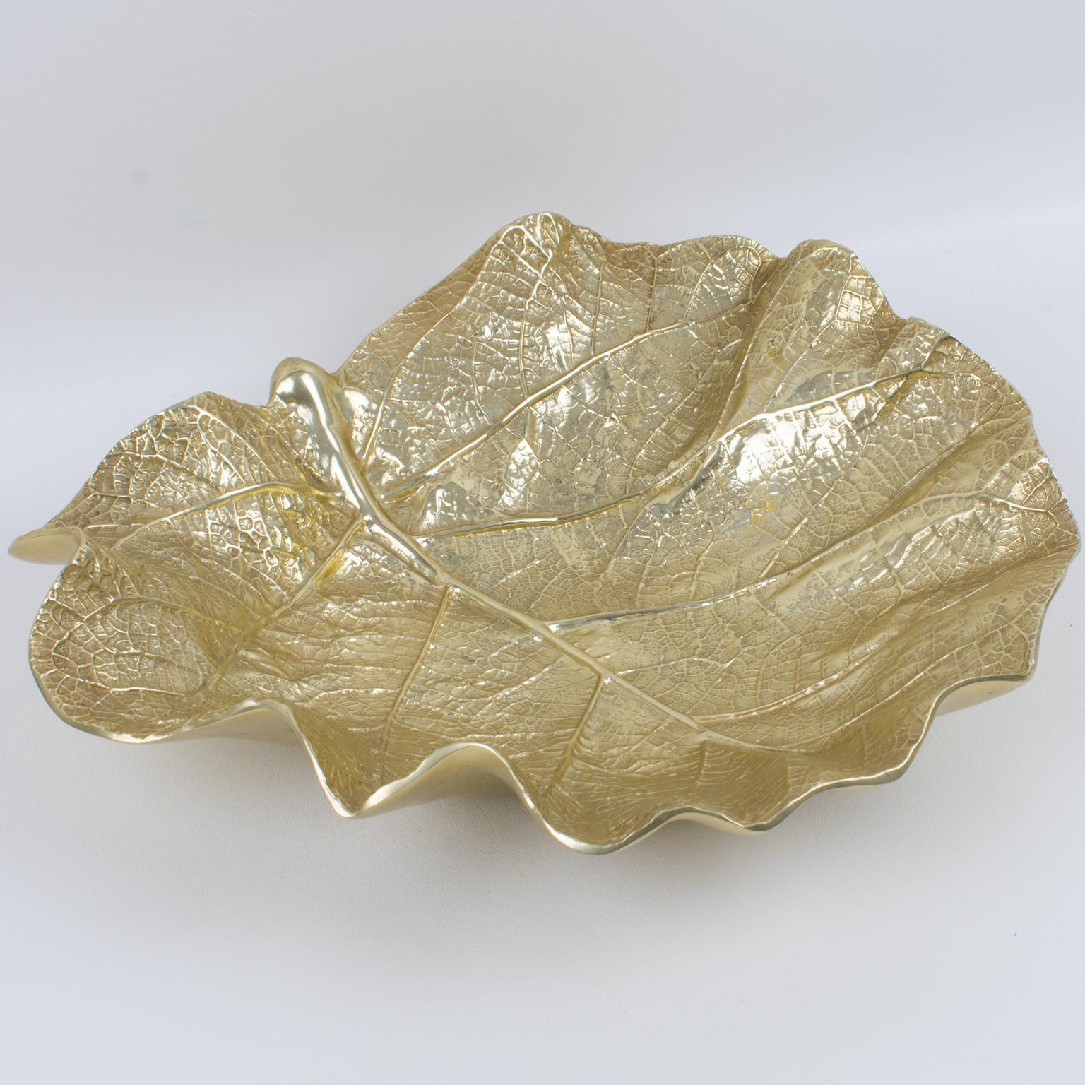 Virginia Metalcrafters Large Sea Grape Leaf Brass Bowl Dish Centerpiece, 1949 2