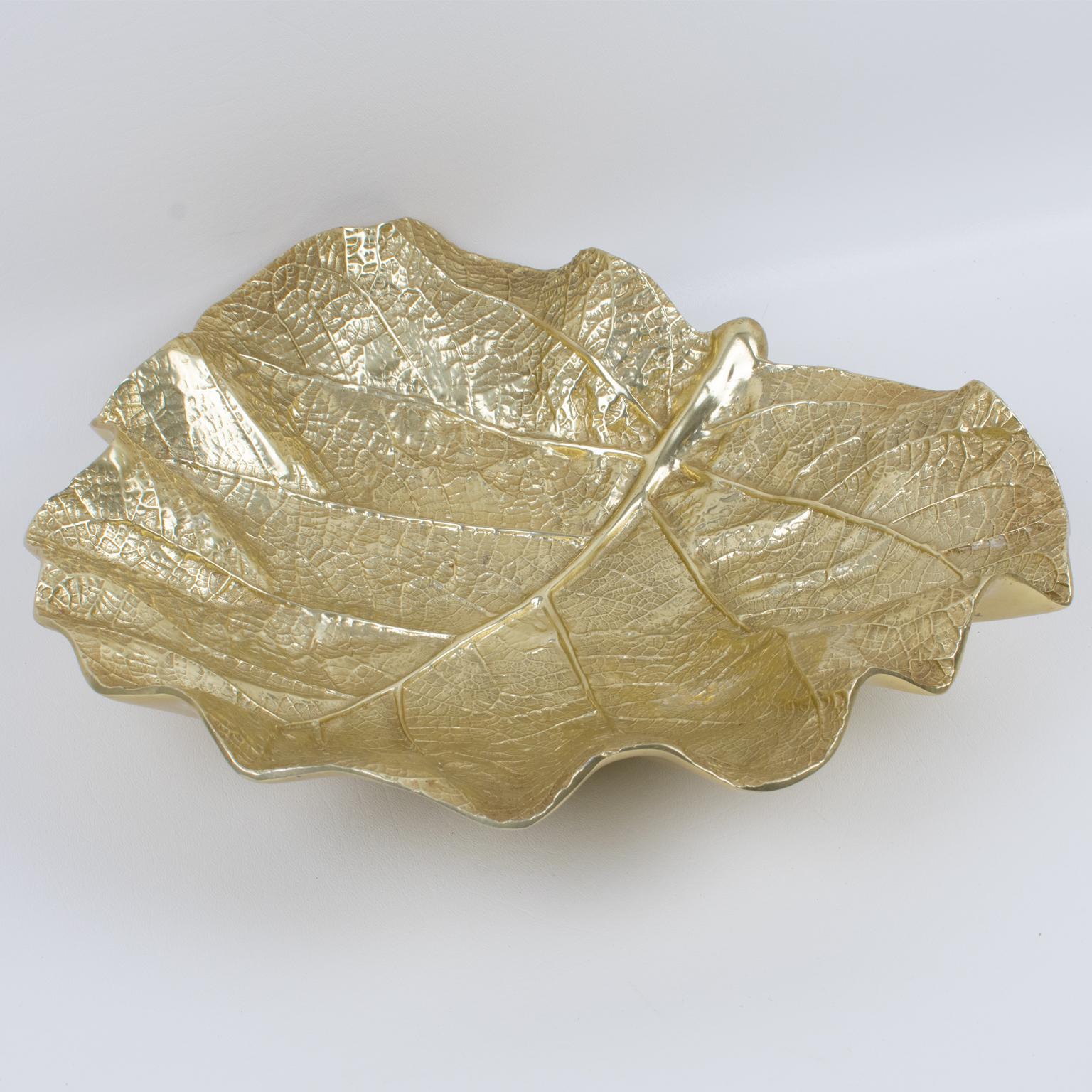 Virginia Metalcrafters Large Sea Grape Leaf Brass Bowl Dish Centerpiece, 1949 3