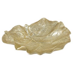 Vintage Virginia Metalcrafters Large Sea Grape Leaf Brass Bowl Dish Centerpiece, 1949