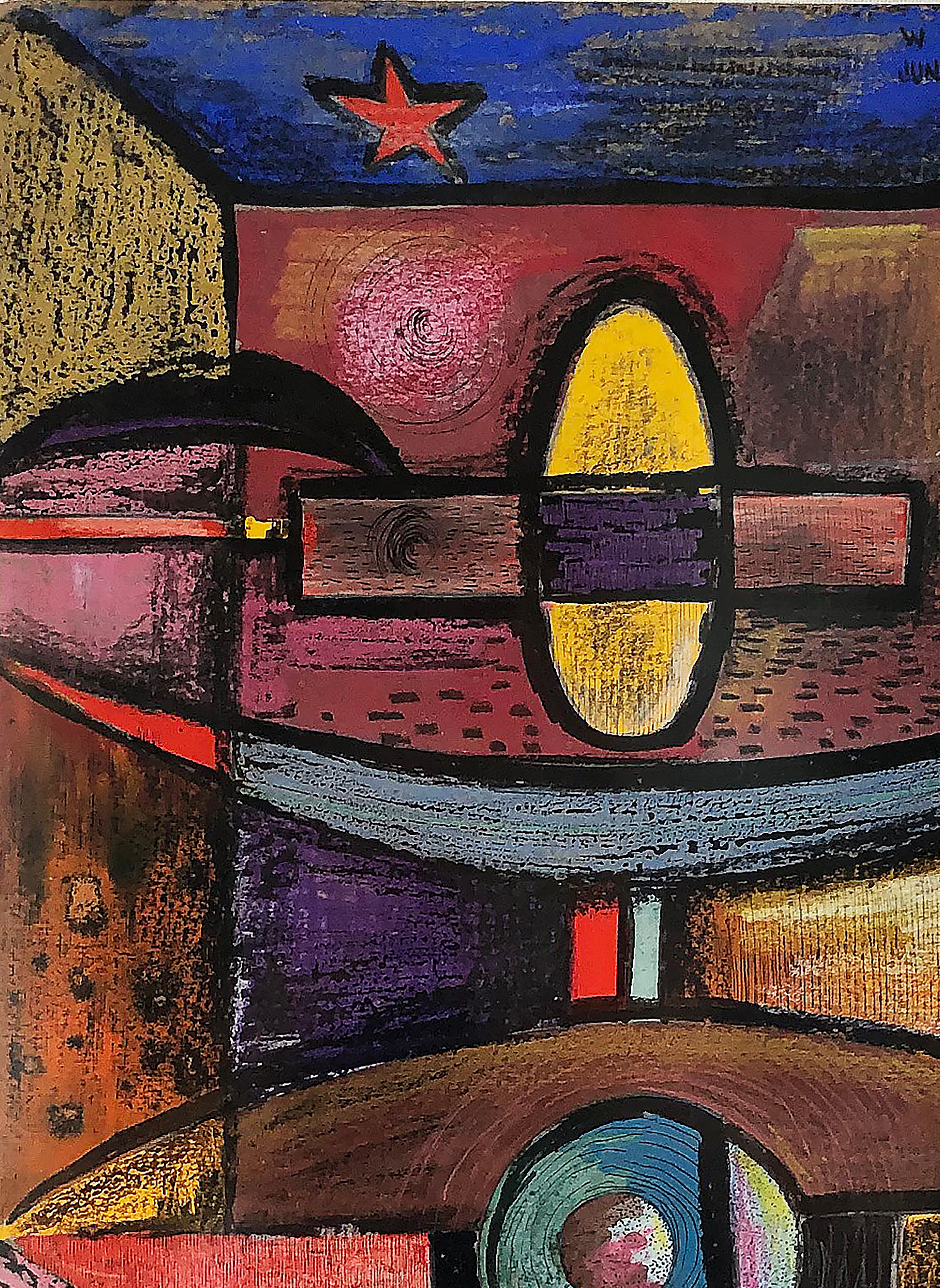 American 1949 W. Fredericks Abstract Cubist Pastel Drawing For Sale