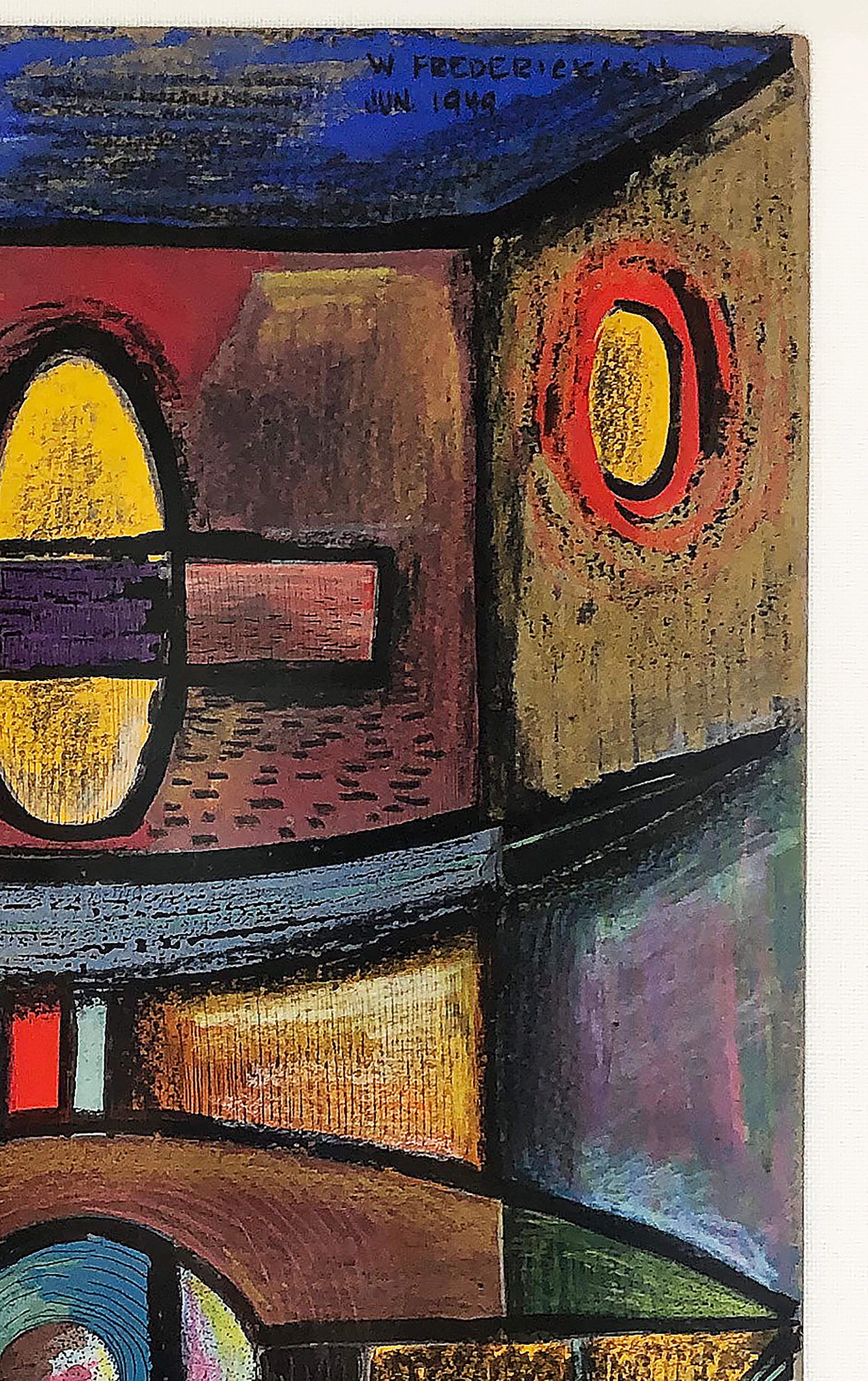 1949 W. Fredericks Abstract Cubist Pastel Drawing In Good Condition For Sale In Miami, FL