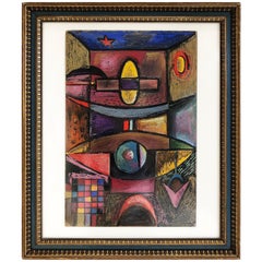 1949 W. Fredericks Abstract Cubist Pastel Drawing