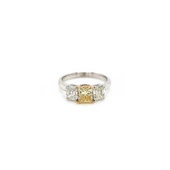 1.94 Total Carat Fancy Yellow Diamond Three Stone Ladies Engagement Ring GIA