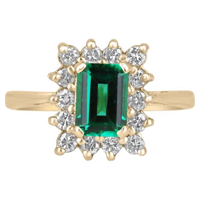 1.94ct 14K Emerald Cut Emerald & Diamond Halo Ring Round Diamond Accent 585