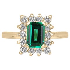 1.94ct 14K Emerald Cut Emerald & Diamond Halo Ring Round Diamond Accent 585
