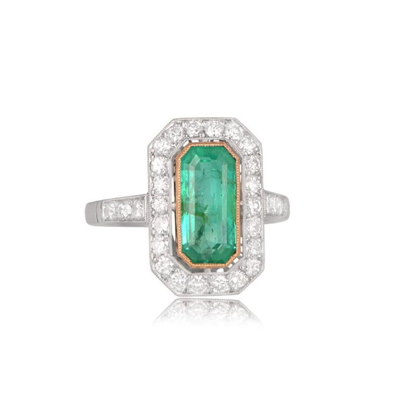 1.94ct Emerald Cut Natural Emerald Cocktail Ring, Diamond Halo, Platinum In Excellent Condition In New York, NY