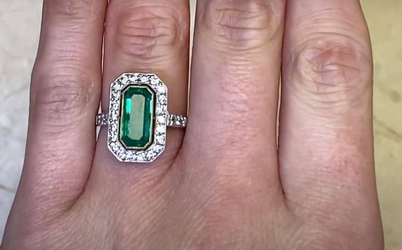 1.94ct Emerald Cut Natural Emerald Cocktail Ring, Diamond Halo, Platinum 1