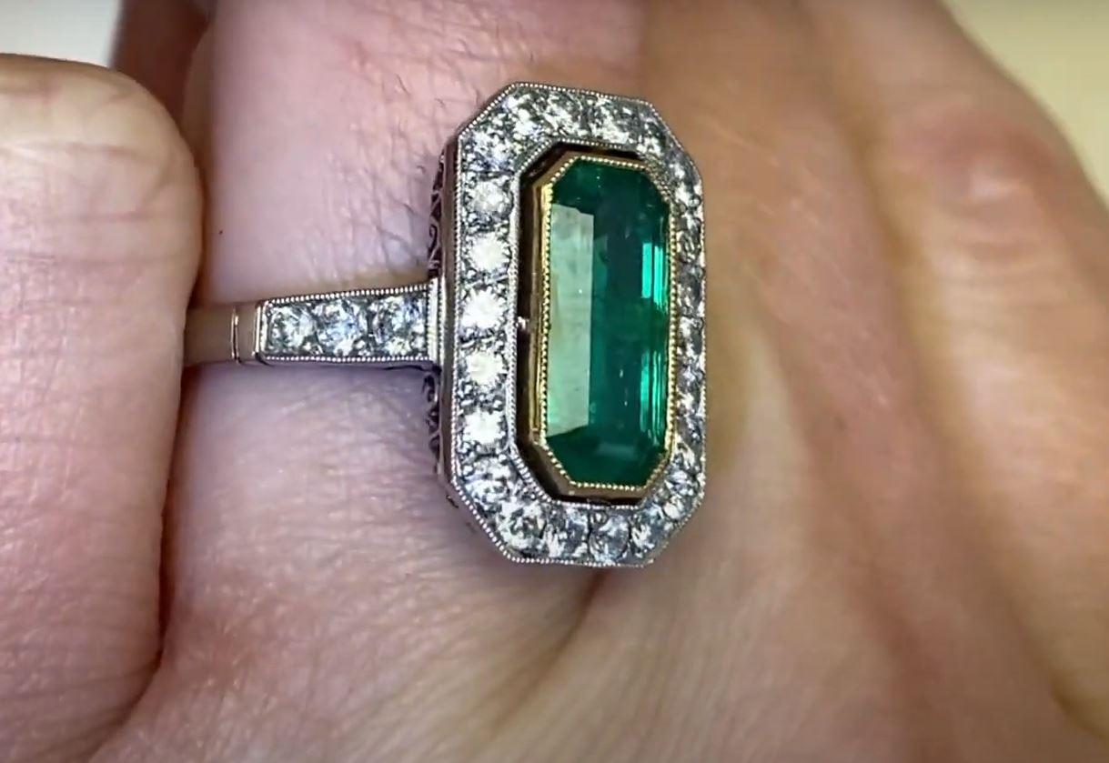 1.94ct Emerald Cut Natural Emerald Cocktail Ring, Diamond Halo, Platinum 2