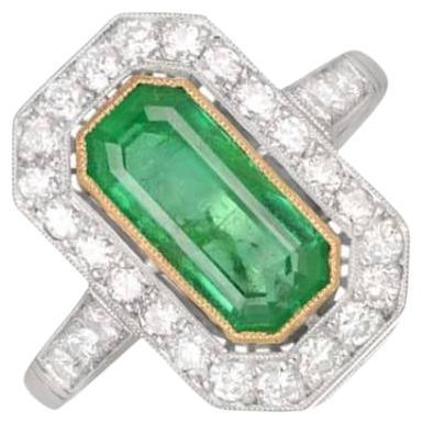 1.94ct Emerald Cut Natural Emerald Cocktail Ring, Diamond Halo, Platinum