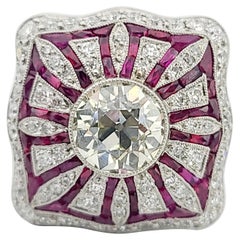 1.94ct Old Euro Cut Diamond 1.24ctw RBC Diamond 10.5g Platinum Deco Style Ring