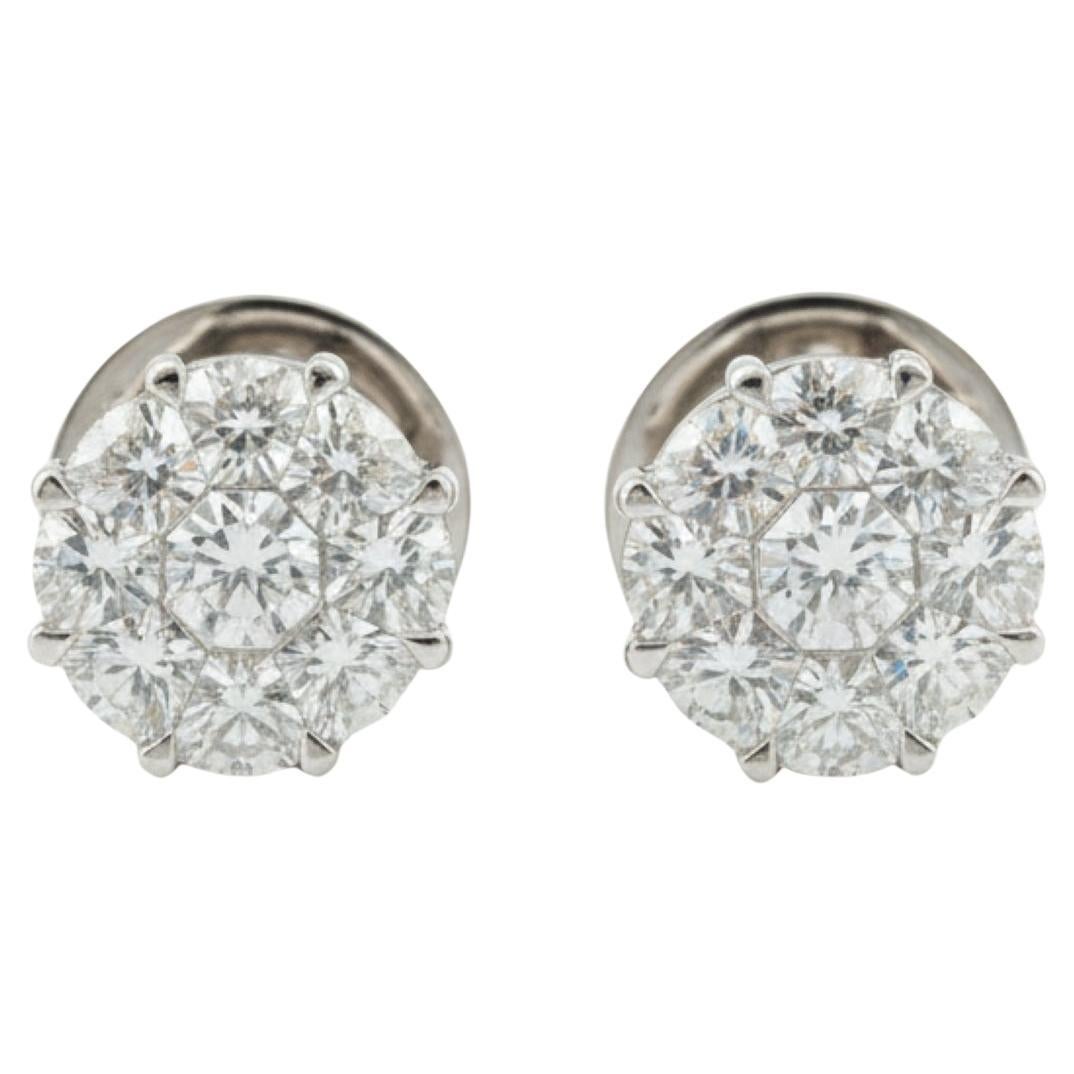Pendientes de oro blanco de 18 quilates con racimo de diamantes talla pastel de 1,94 ct