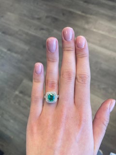 1.94ctt Cushion Emerald with Diamond Halo Ring 18k White Gold