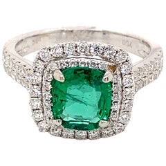 1.94ctt Cushion Emerald with Diamond Halo Ring 18k White Gold 1.94ctt Cushion Emerald with Diamond Halo Ring 18k White Gold