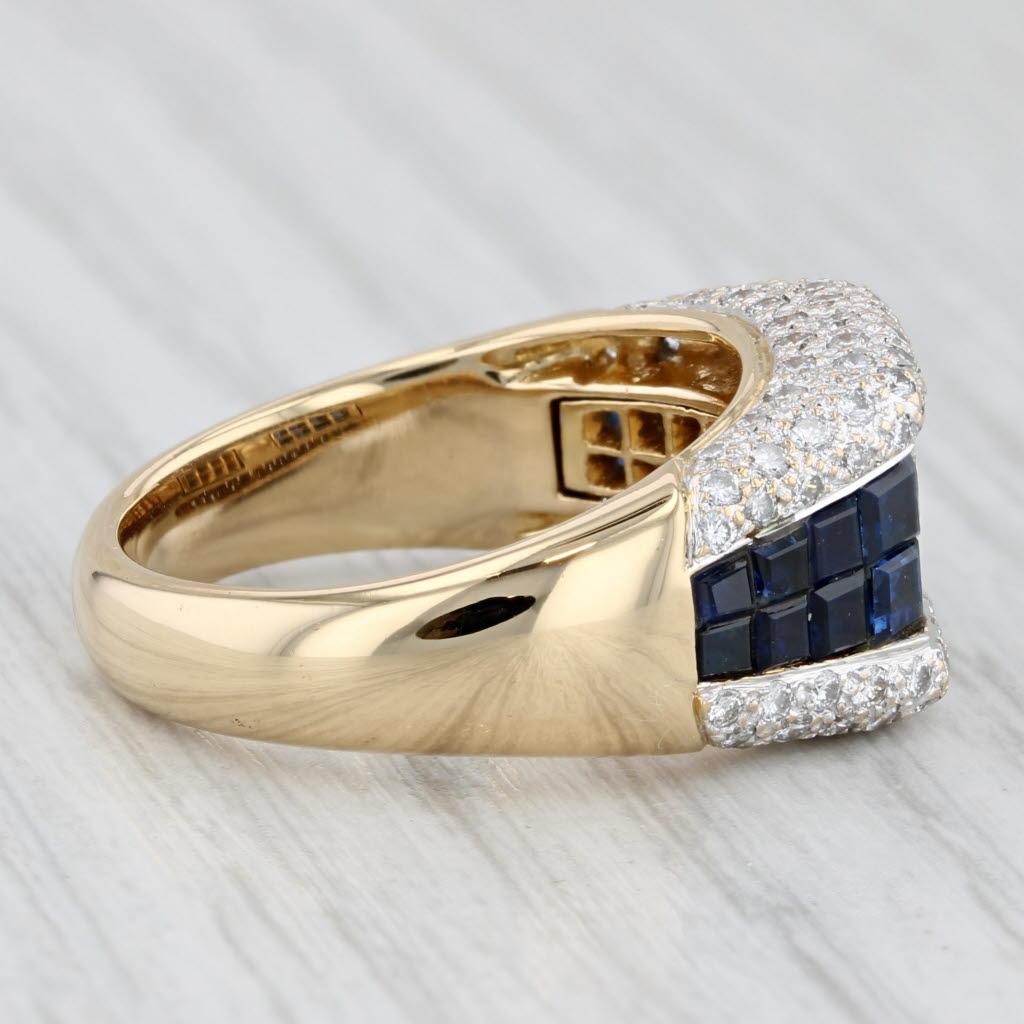 Women's or Men's 1.94ctw Blue Sapphire Diamond Ring 18k Gold Size 6.75 Cocktail For Sale