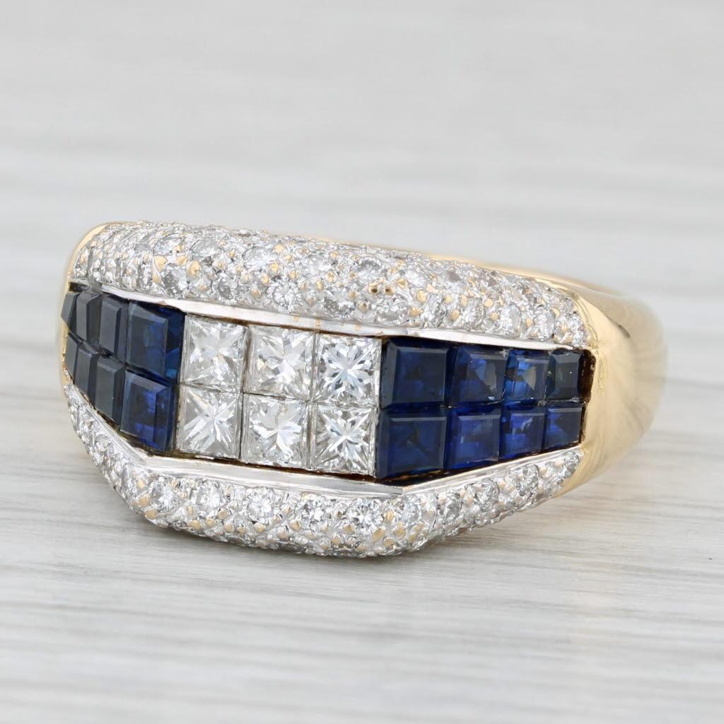 1.94ctw Blue Sapphire Diamond Ring 18k Gold Size 6.75 Cocktail For Sale 1