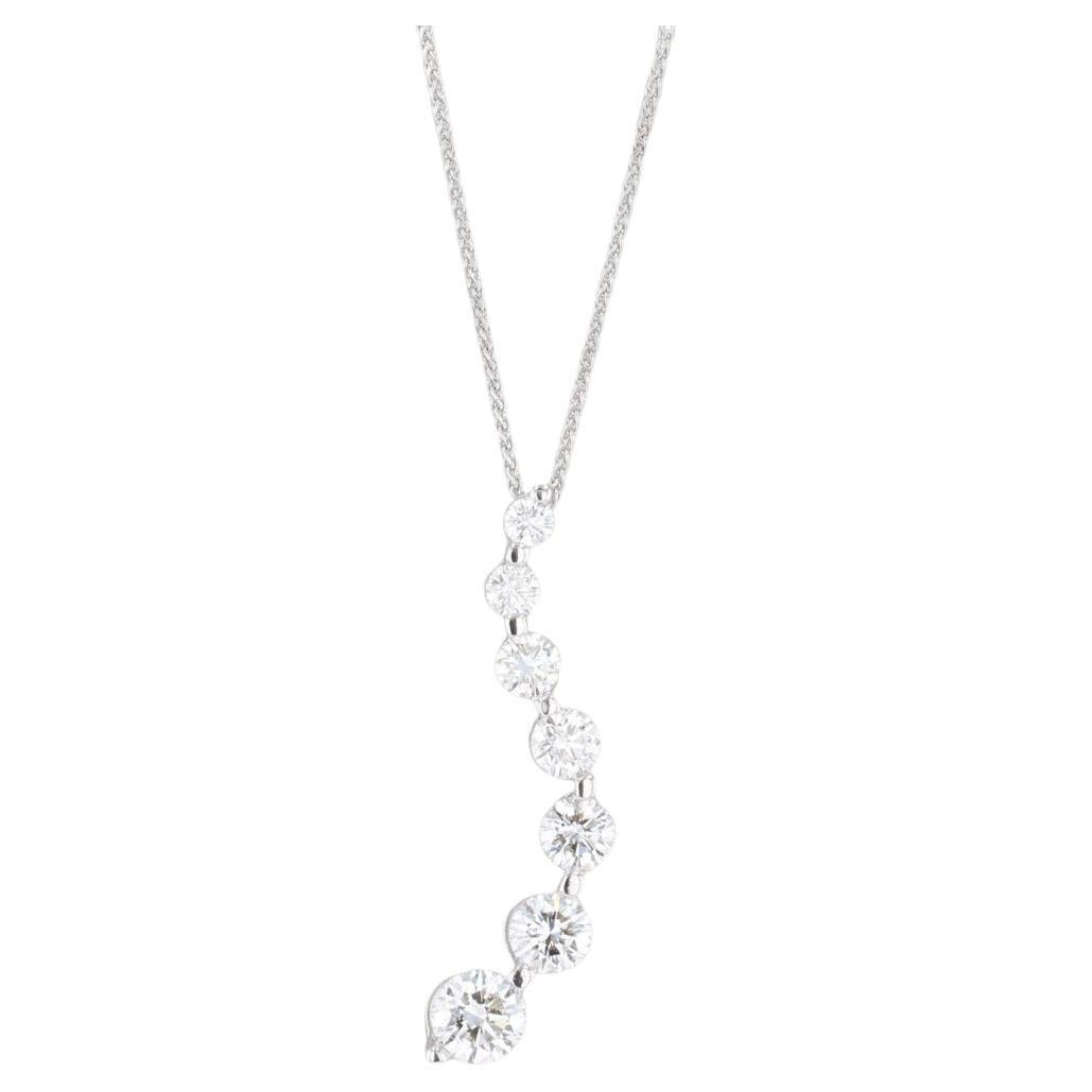 1.94ctw Diamond Journey Pendant Necklace 18k White Gold 18" Wheat Chain For Sale