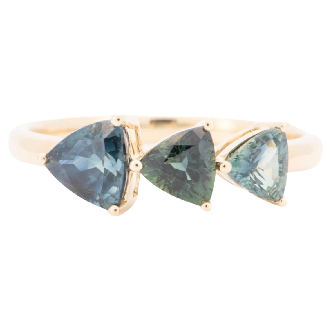 1.94ctw Graduated Size Teal Blue Journey Sapphire Ring 14K Gold R6746