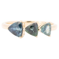 Anello con zaffiro blu verde acqua da 1,94 ctw a dimensioni graduate in oro 14K R6746