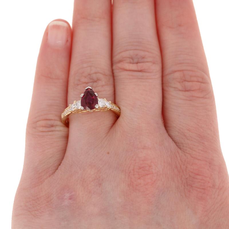 1.94 Carat Pear Cut Ruby and Diamond Ring, 14 Karat Yellow Gold GIA Engagement 1