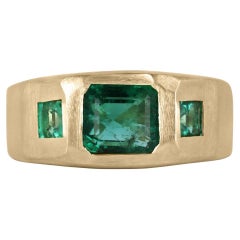1.94tcw 14K Asscher Cut & Princess Cut Emerald 3 Stone Matte Gold Finish Ring