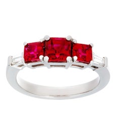 1.95 3-Stone Burma Ruby and Diamond Ring Made in Platinum