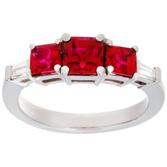 1.95 3-Stone Burma Ruby and Diamond Ring Made in Platinum