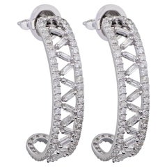 1.95 Carat Baguette Diamond Half Hoop Earrings 18 Karat White Gold Fine Jewelry