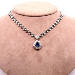 1.95 Carat Blue Sapphire Diamond Platinum Halo Necklace
