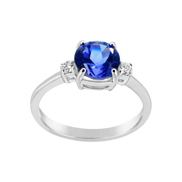 1.95 Carat Blue Tanzanite Ring 18 Karat White Gold with Diamonds For Sale
