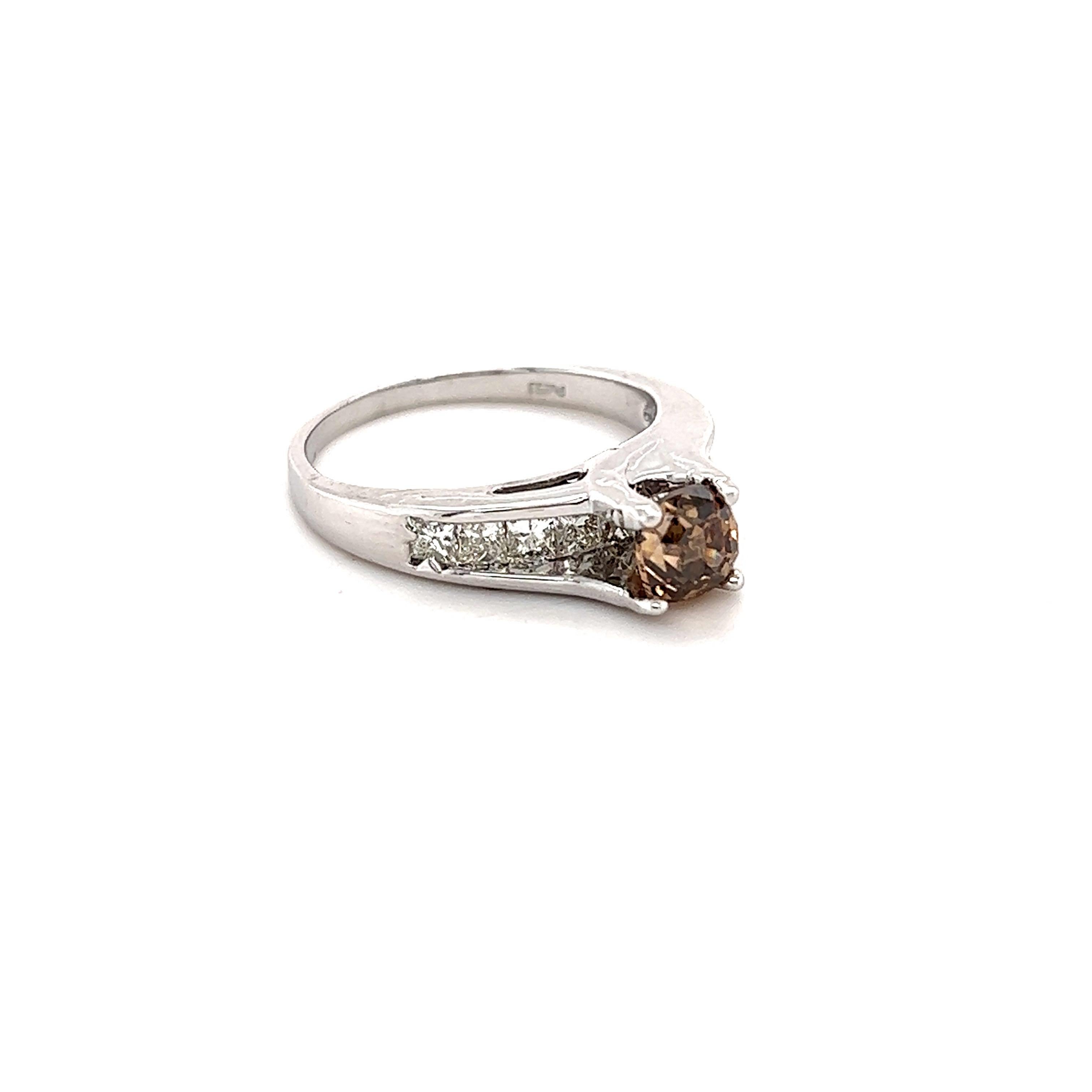 Contemporary 1.95 Carat Brown Diamond Princess Cut Diamond Platinum Engagement Ring For Sale