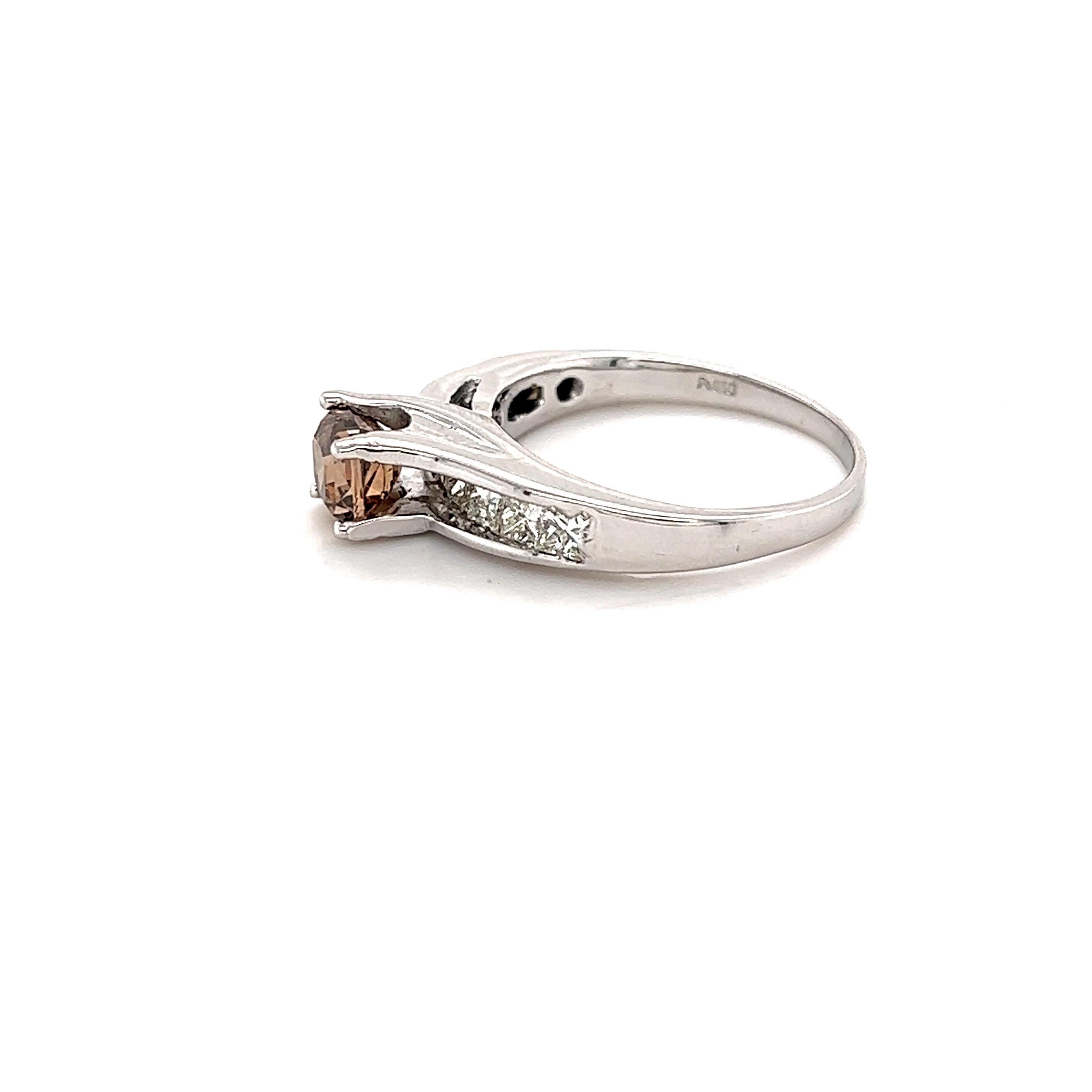 Asscher Cut 1.95 Carat Brown Diamond Princess Cut Diamond Platinum Engagement Ring For Sale