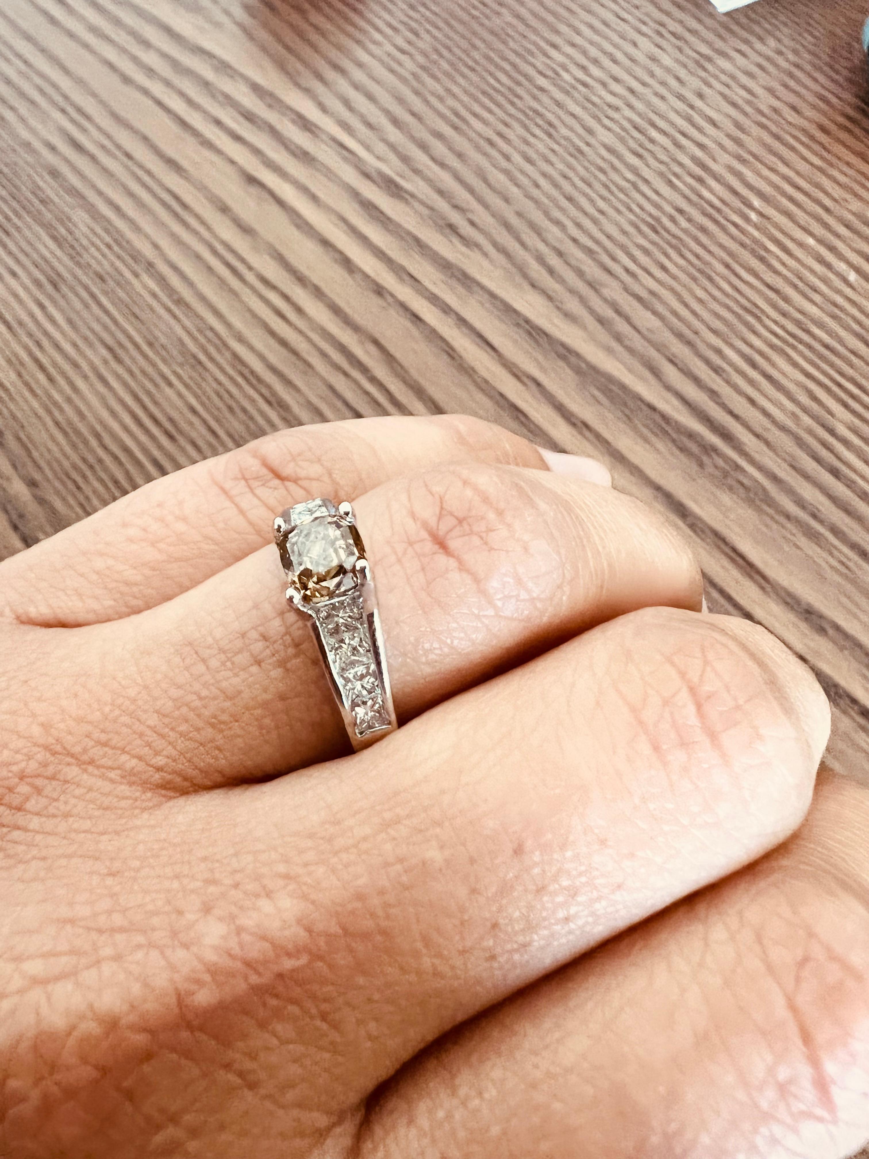 1.95 Carat Brown Diamond Princess Cut Diamond Platinum Engagement Ring For Sale 1