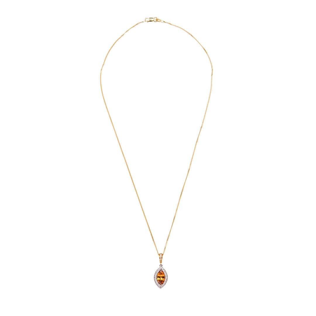 This detachable and very bright marquise Cognac Zircon with a weight of 1.95 Carat and Diamond Enhancer was handmade in a fine cluster grain setting. The total diamond weight is  0.369 Carat, Colour F/G, Clarity VS. Can be worn with a gold necklace