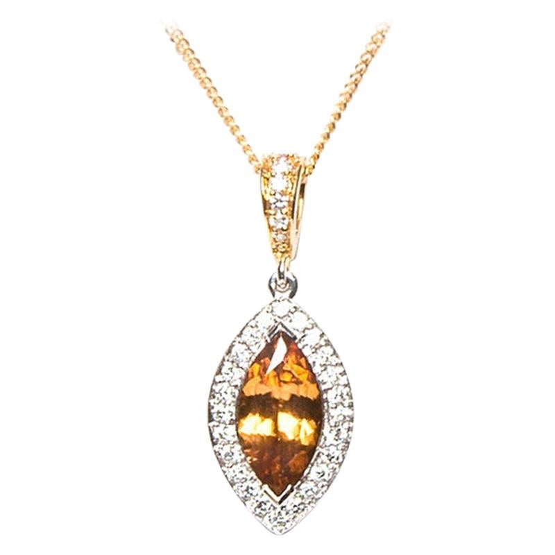 1.95 Carat Cognac Zircon Diamond 18 Karat Gold Cluster Pendant Natalie Barney For Sale