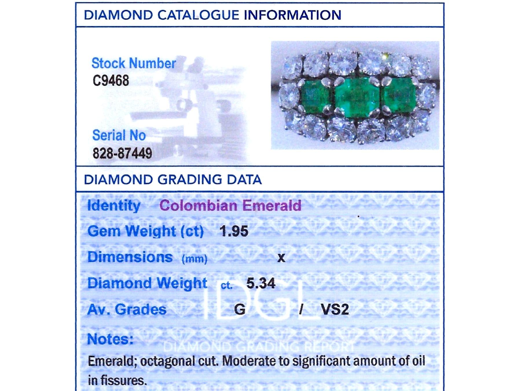 1,95 Karat kolumbianischer Smaragd 5,34 Karat Diamant 18k Weißgold Ring CIRCA 1960 im Angebot 4